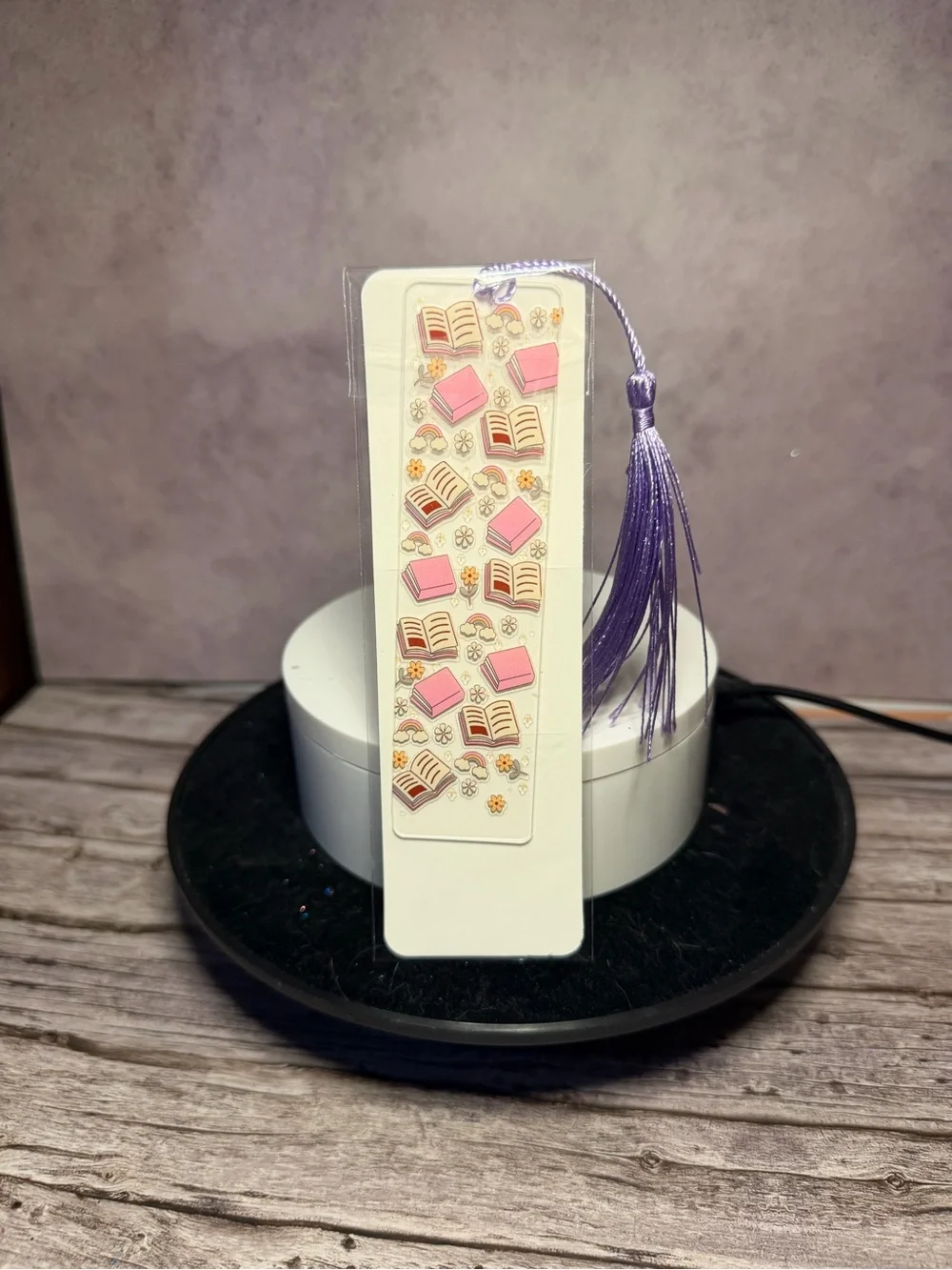 Cute Book & Flower Tassel Bookmark in Pink and Purple